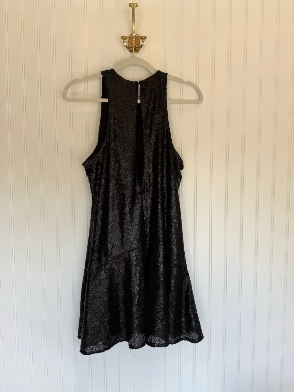 Free People Black Sequin Fit & Flare Mini Dress Open Back Party Cocktail Small